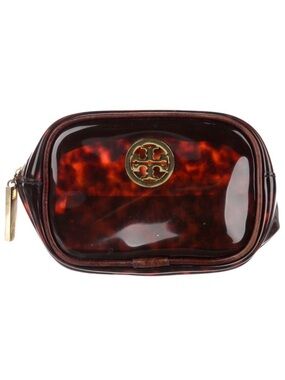 Tory Burch Tortoiseshell Shine Cosmetic Case with Gold Emblem